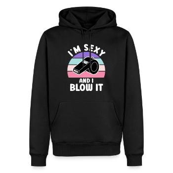 Je suis sexy et je le souffle arbitre - Sweat à capuche Premium bio Homme - noir - Devant - Nico (187cm)