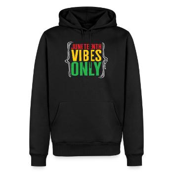 Juneteenth 1865 Shirt, Juneteenth Vibes Only, - Men’s Premium Organic Hoodie - black - Front - Nico (187cm)