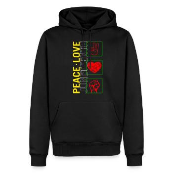 Juneteenth 1865 Shirt, Peace Love Juneteenth - Men’s Premium Organic Hoodie - black - Front - Nico (187cm)