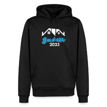 Bauherr 2023 Eigenheim Tiny House Richtfest - Männer Premium Bio Hoodie - Schwarz - Vorne - Nico (187cm)