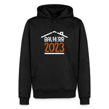 Bauherr 2023 - Männer Premium Bio Hoodie - Schwarz - Vorne - Nico (187cm)
