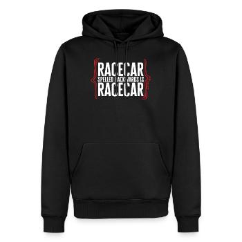 Racecar Spelled Backwards Is Racecar Shirt, Funny - Men’s Premium Organic Hoodie - black - Front - Nico (187cm)