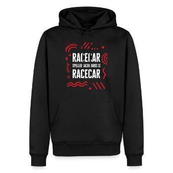 Racecar Spelled Backwards Is Racecar Shirt, Funny - Men’s Premium Organic Hoodie - black - Front - Nico (187cm)