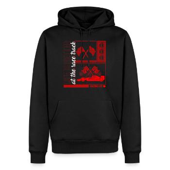 La vie est meilleure au maillot de l’hippodrome, à carreaux - Sweat à capuche Premium bio Homme - noir - Devant - Nico (187cm)