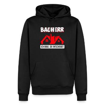Bauherr ich baue Sie entscheidet Eigenheim - Männer Premium Bio Hoodie - Schwarz - Vorne - Nico (187cm)