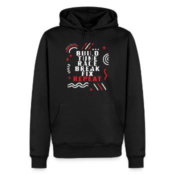 Build Tune Race Break Fix Repeat Shirt, Renntag - Männer Premium Bio Hoodie - Schwarz - Vorne - Nico (187cm)