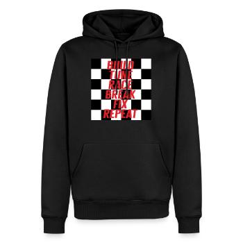 Build Tune Race Break Fix Repeat Shirt, Renntag - Männer Premium Bio Hoodie - Schwarz - Vorne - Nico (187cm)