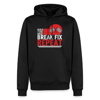 Build Tune Race Break Fix Repeat Shirt, Renntag - Männer Premium Bio Hoodie - Schwarz - Vorne - Nico (187cm)