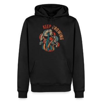 Fungi Shirt, Keep Growing Pocket Tee, Funny - Men’s Premium Organic Hoodie - black - Front - Nico (187cm)