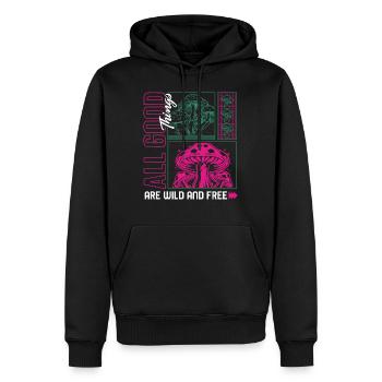 Fungi Shirt, alle guten Dinge sind wild und frei, - Männer Premium Bio Hoodie - Schwarz - Vorne - Nico (187cm)