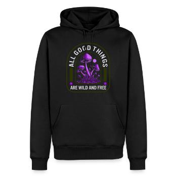 Fungi Shirt, alle guten Dinge sind wild und frei, - Männer Premium Bio Hoodie - Schwarz - Vorne - Nico (187cm)