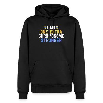 Je suis une famille T21 plus forte sur les chromosomes supplémentaires - Sweat à capuche Premium bio Homme - noir - Devant - Nico (187cm)