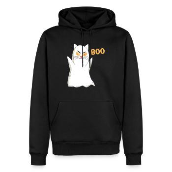 BOO Katze Halloween Gespenst - Männer Premium Bio Hoodie - Schwarz - Vorne - Nico (187cm)