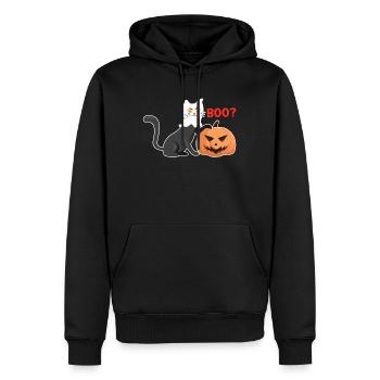 Chat fantôme d’Halloween - Sweat à capuche Premium bio Homme - noir - Devant - Nico (187cm)
