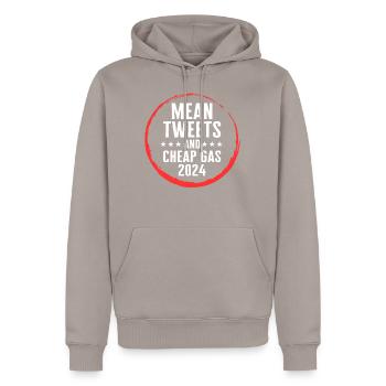 Gemeine Tweets und billiges Gas 2024 Shirt, Präsident - Männer Premium Bio Hoodie - Taupe - Vorne - Nico (187cm)
