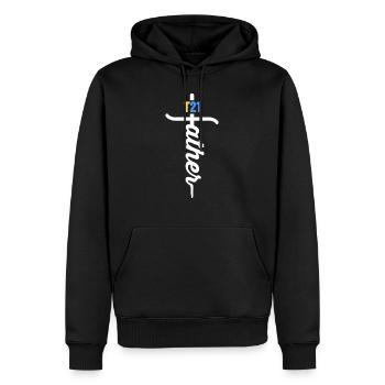 T21 Père Christian Cross Fier Papa En Bas - Sweat à capuche Premium bio Homme - noir - Devant - Nico (187cm)