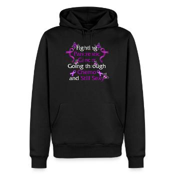 Pancreatic Cancer Shirt, Going Through Chemo - Men’s Premium Organic Hoodie - black - Front - Nico (187cm)