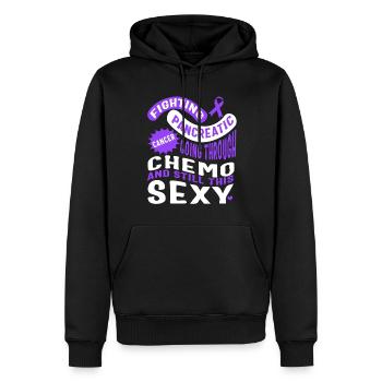 Pancreatic Cancer Shirt, Going Through Chemo - Men’s Premium Organic Hoodie - black - Front - Nico (187cm)