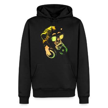 Affen DJ Yellow - Männer Premium Bio Hoodie - Schwarz - Vorne - Nico (187cm)