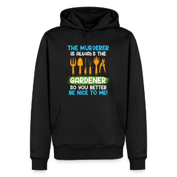 Sois gentil avec moi L’assassin est toujours le jardinier - Sweat à capuche Premium bio Homme - noir - Devant - Nico (187cm)