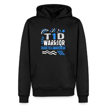 Diabetes Awareness Shirt, T1D Warrior Tee, Typ - Männer Premium Bio Hoodie - Schwarz - Vorne - Nico (187cm)