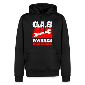 Klempner Spruch Gas Wasser Scheiße - Männer Premium Bio Hoodie - Schwarz - Vorne - Nico (187cm)