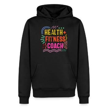 Health Fitness Coach Shirt, Instructor Workout - Men’s Premium Organic Hoodie - black - Front - Nico (187cm)