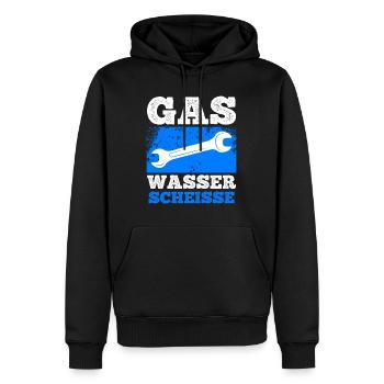 Klempner Spruch Gas Wasser Scheiße - Männer Premium Bio Hoodie - Schwarz - Vorne - Nico (187cm)