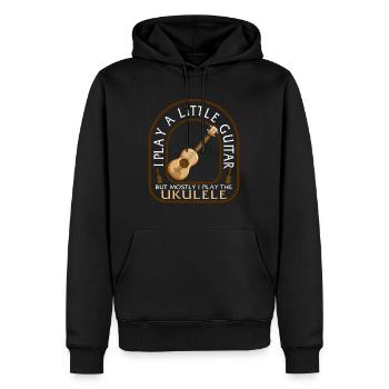 Chemise ukulélé musicien, je joue un peu de guitare - Sweat à capuche Premium bio Homme - noir - Devant - Nico (187cm)