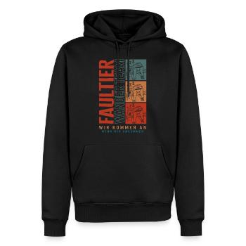 Faultier Wander Team Wir Kommen An Wenn Wir - Men’s Premium Organic Hoodie - black - Front - Nico (187cm)