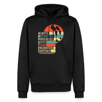 Amputee Always Motivated And Perseveres Shirt, - Men’s Premium Organic Hoodie - black - Front - Nico (187cm)