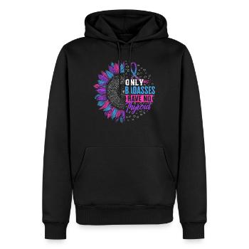 Nur Badasses haben kein Schilddrüsenhemd, Sonnenblume - Männer Premium Bio Hoodie - Schwarz - Vorne - Nico (187cm)