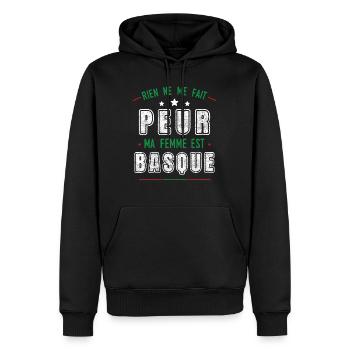 Idée cadeau Basque, humour région citations couple - Sweat à capuche Premium bio Homme - noir - Devant - Nico (187cm)
