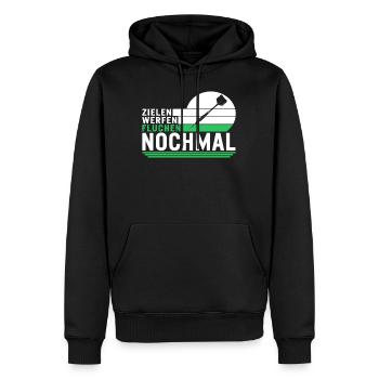 Zielen Werfen Fluchen Nochmal Shirt, Lustiger - Men’s Premium Organic Hoodie - black - Front - Nico (187cm)