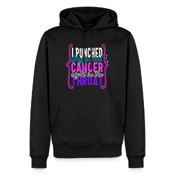 Thyroid Cancer Awareness Shirt, I Punched Thyroid - Men’s Premium Organic Hoodie - black - Front - Nico (187cm)