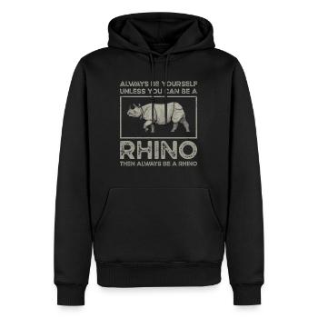 Sei immer ein Du selbst, es sei denn, du kannst ein Nashorn sein - Männer Premium Bio Hoodie - Schwarz - Vorne - Nico (187cm)