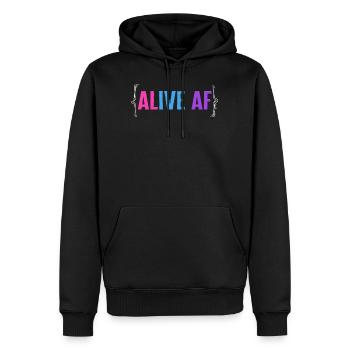 Thyroid Cancer Awareness Shirt, Alive AF Thyroid - Men’s Premium Organic Hoodie - black - Front - Nico (187cm)