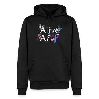 Thyroid Cancer Awareness Shirt, Alive AF Thyroid - Men’s Premium Organic Hoodie - black - Front - Nico (187cm)