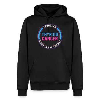 Thyroid Cancer Awareness Shirt, I Punched Thyroid - Men’s Premium Organic Hoodie - black - Front - Nico (187cm)