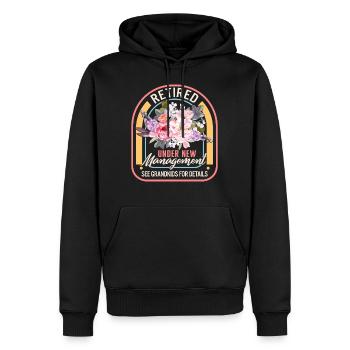 Retired Under New Management Floral Shirt, Funny - Men’s Premium Organic Hoodie - black - Front - Nico (187cm)
