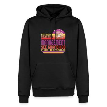 Retired Under New Management Floral Shirt, Funny - Men’s Premium Organic Hoodie - black - Front - Nico (187cm)