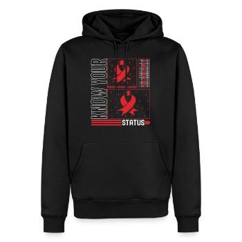 HIV AIDS Awareness Month Shirt, Know Your Status - Men’s Premium Organic Hoodie - black - Front - Nico (187cm)