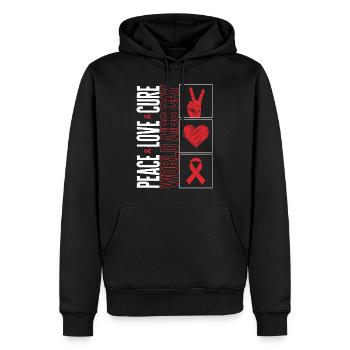 HIV AIDS Awareness Month Shirt, Peace Love Cure - Men’s Premium Organic Hoodie - black - Front - Nico (187cm)
