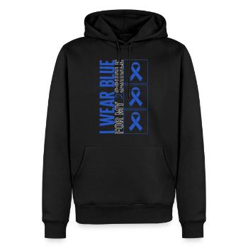Chemise de sensibilisation au cancer du côlon, je porte du bleu pour mon - Sweat à capuche Premium bio Homme - noir - Devant - Nico (187cm)