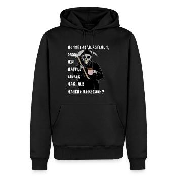 Skelett Sensenmann trinkt Kaffee Halloween - Männer Premium Bio Hoodie - Schwarz - Vorne - Nico (187cm)