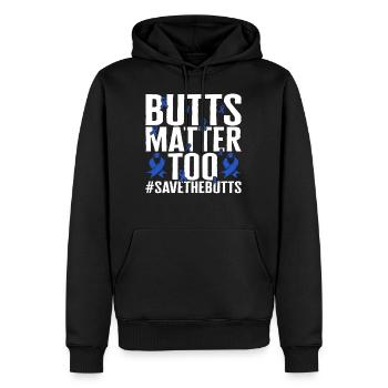 Darmkrebs-Awareness-Shirt, Hintern sind auch wichtig - Männer Premium Bio Hoodie - Schwarz - Vorne - Nico (187cm)