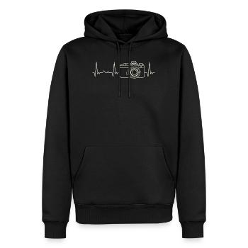Kamera Vintage. Herz. Liebe. Ekg. Impuls. - Männer Premium Bio Hoodie - Schwarz - Vorne - Nico (187cm)