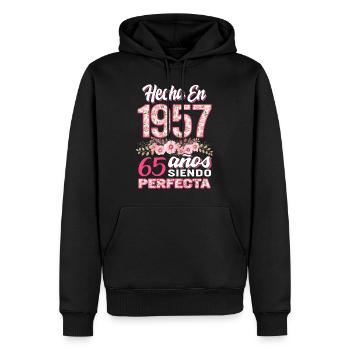 Mujer 65 Cumpleaños Regalo Hecha En 1957, 65 Anos - Men’s Premium Organic Hoodie - black - Front - Nico (187cm)