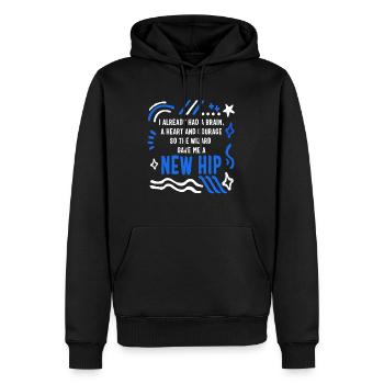 Hip Surgery Shirt, New Hip Funny Tee, Bionic - Men’s Premium Organic Hoodie - black - Front - Nico (187cm)