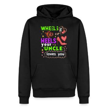 Roues ou talons que votre oncle vous aime - Sweat à capuche Premium bio Homme - noir - Devant - Nico (187cm)